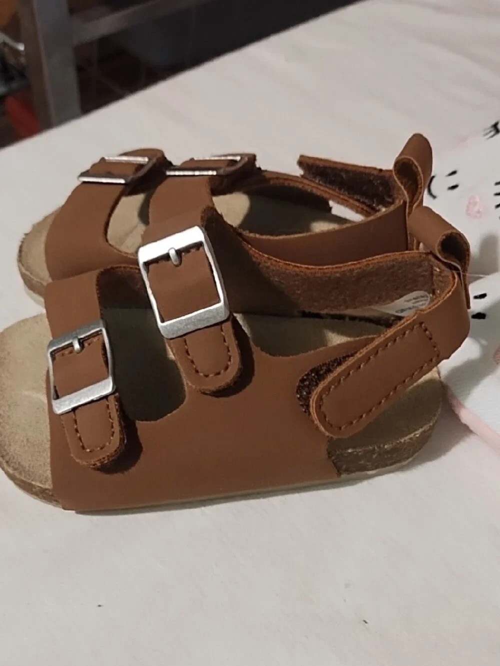 2 Pair Carter's Toddler Brown Buckle Sandals with Pink Unicorn Slippers EUC.